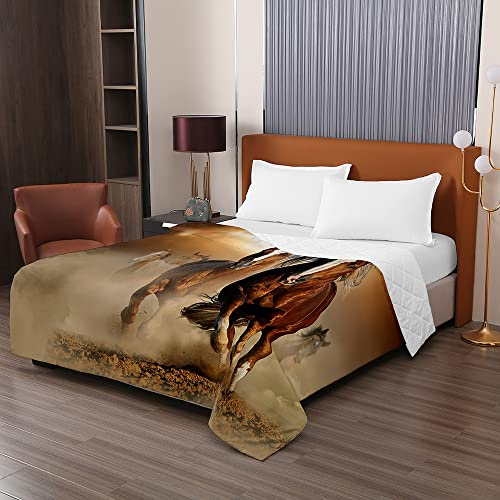 Odot Colcha Bouti de Verano, 3D Caballo Estampado Suave Microfibra Multiusos Cubrecama Lavable Acolchada Edredón Manta para Cama de Infantil Individual Matrimonio (200x230cm,Puesta de Sol)