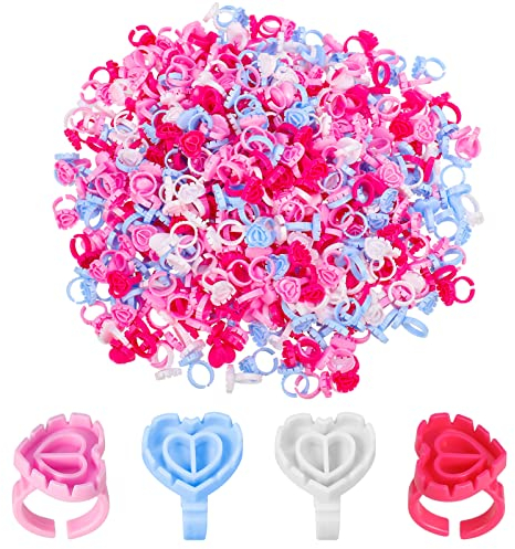 100 Pcs Lash Glue Holder Rings - Heart-Shaped Plastic, Volume Lashes Grafting False Eyelash Glue Cup Tray (Multi-Colour)