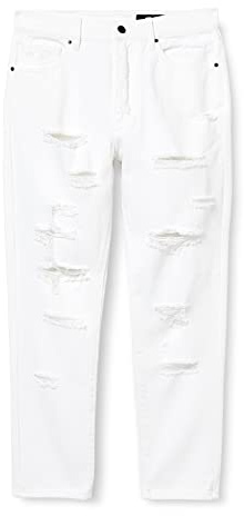 Armani Exchange Women's Carrot Fit Allover Rip and Repair Denim Pant White