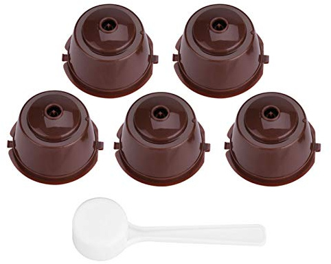 Återanvändbara Kaffekapslar, 5-pack Påfyllningsbara Kaffefilter med Sked, Kompatibla med Kaffebryggare, Brun