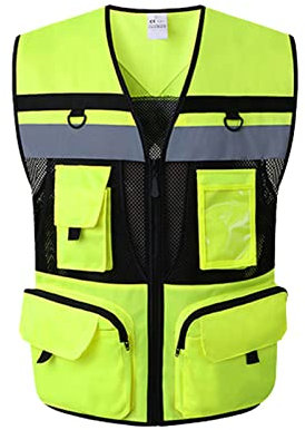 ERYUE Gilet di sicurezza riflettente,Gilet di sicurezza riflettente ad alta visibilità Tasca con zip Gilet di sicurezza Fodera in rete Traspirante, delicato sulla pelle e resistente all'usura Taglia M