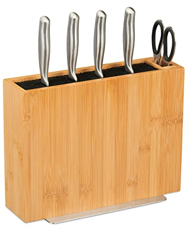 Relaxdays Ceppo Portacoltelli Vuoto, Supporto in bambù per Coltelli, Portautensili Cucina 23 x 30 x 12 cm, Naturale Nero