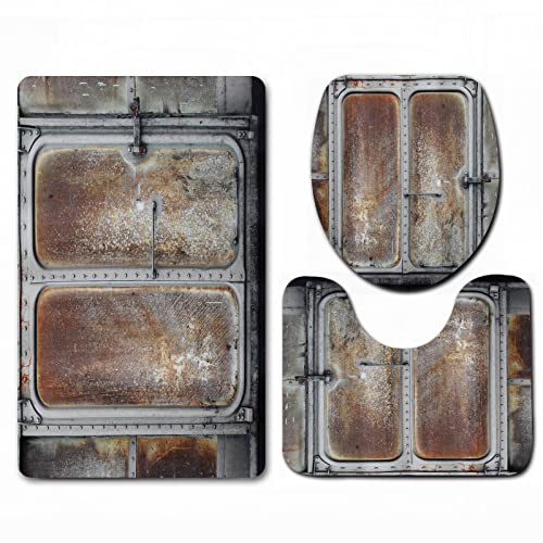 Weich Badematten & Badteppiche Set 3 teilig Mikrofaser rutschfest Badezimmerteppich,Industrial Vintage Railway Container Door Old Locomotive Transporta,Maschinenwaschbar Badvorleger und Toilettenmatte