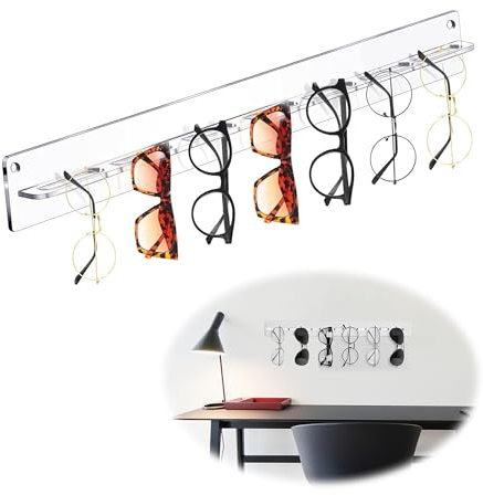 duozoanz Brillenaufbewahrung Brillenständer Wand Brillenhalter Sonnenbrillenhalter - Wandmontage Rack aus Acryl zum Organizer Brille Sonnenbrillen Brillen Lesebrille, 38cm*3.8cm, Transparent
