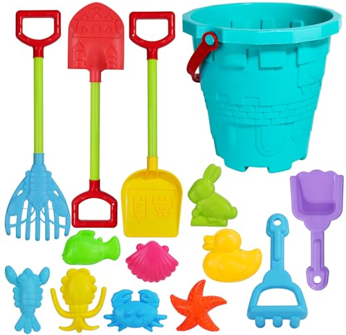 Holady 7,28 große Schloss-Sandeimer,Eimer,Gartenarbeit,Badespielzeug,langlebiger,Dicker Kunststoff,komplettes Geschenkset inklusive Strandeimer,Sandform,Sandschaufel und Rechen