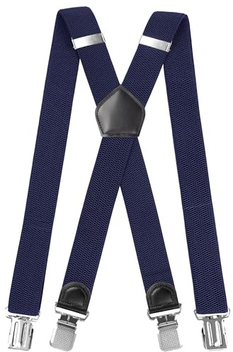 INYEEXUP Bretelles Homme Élastiques Extra Forts - Bretelles Homme Larges Réglables 3.5cm avec 4 Clips Anti - Idéales pour Travail, Costume, Look Vintage