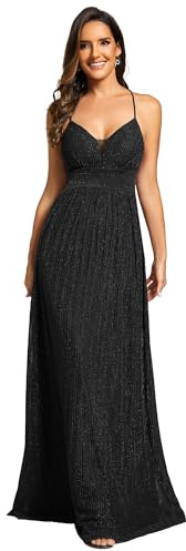 Ever-Pretty Abito da Sera Donna Elegante Fionda Pieghe Senza Maniche Scollo a V Stile Impero Brillante Nero 48