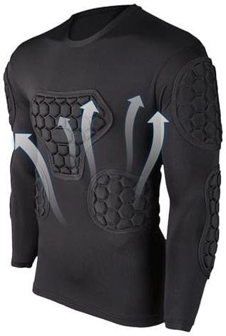 Fruusv Maglia da calcio imbottita, a maniche lunghe, a compressione, per bambini, paintball, baseball, paintball, colore nero