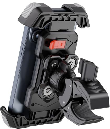 Grefay Motorrad Handyhalterung Handyhalterung Fahrrad [2025 Doppelt Vibrationsgedämpft] Handy Motorradhalterung 360° Drehbar Lenker Halter für iPhone16 15 14 13 12 Pro Max, Smartphone (Grau)