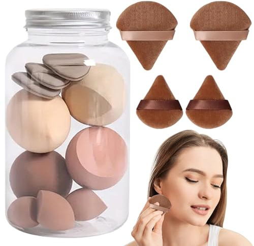 Juego De 14 Esponjas De Maquillaje, Esponjas Suaves De Belleza, 4 Borlas Para Polvos Y 4 Miniesponjas De Maquillaje, Borla Para Polvos Para Uso En Seco Y Húmedo Con Botella Para Difuminar La Base