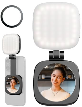 SMALLRIG Luz Magnética para Selfies para iPhone, luz para Teléfono con Espejo, Conexión Instantánea para MagSafe, para Selfies, Videoconferencias, Vibe P48 Negro - 4656