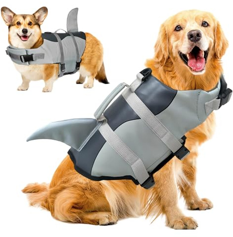 SilverChry Gilet Sauvetage Chien Requin, Gilets Flottaison-Chien avec Poignée, Gilet-SauvetageChien Haute Flottabilité, Maillot de BainGilet, Réglable Vêtements GiletSauvetage Chiens (S)
