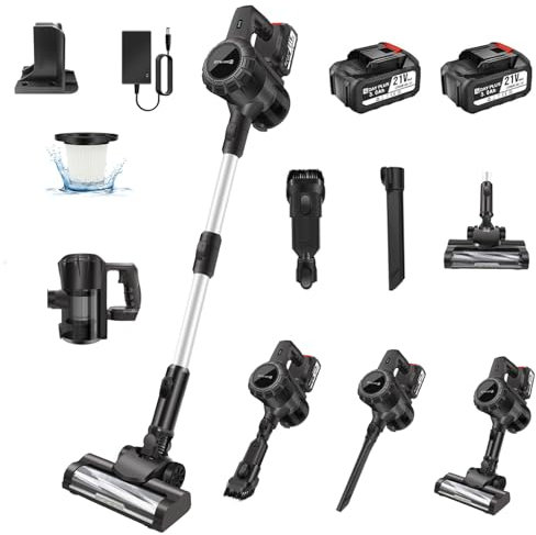 Lightweight Handheld Cordless Vacuum Cleaner, 6-in-1 Multifunction Stick Vacuums with LED, 2x1300mAh Rechargeable Battery, 15000PA Lightweight Handheld Electric Brooms, Upright Vacuum Cleaner, Grey