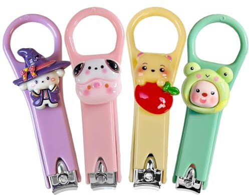 4-pack nagelklippare för barn, rostfritt stål, söta nagelklippare för barn, med nagelfil, halkfria granuler för precisie-trimning av tånaglar och fingernaglar, för kvinnor, flickor, barn