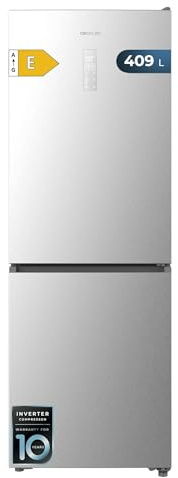 Cecotec Frigorífico Combi 409L Total No Frost Bolero CoolMarket Combi 409 Inox E. Altura 185cm, MAX INSIDE con VIP Tech, Compresor Inverter Plus, Bajo Consumo, Cajón Temperatura Variable, Inox