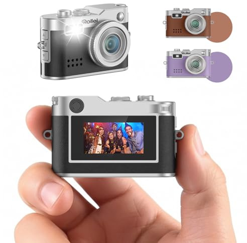 Rollei Mini Fotocamera Digitale Nero, 1080P FHD Piccola Macchina Fotografica Digitale Retrò con 0,96 Schermo a Colori 2MP Cámara Digital Compatta con Flash e Registrazione, Mini-Fotocamera-Digitale