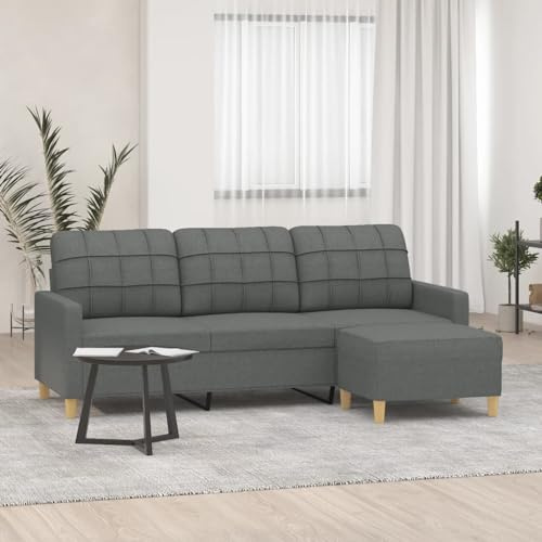 Emmtore Sofá de 3 plazas con Taburete de Tela Gris Oscuro 180 cm