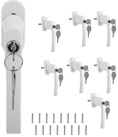 Mantigositeen Lot de 8 poignées de fenêtre verrouillables - En aluminium - Avec 16 clés - Sécurité enfant et protection anti-effraction - Robuste - Blanc