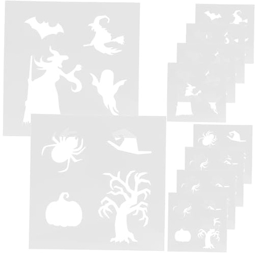 FRCOLOR 10 Fogli Set Stencil per Disegno Riutilizzabile in Plastica Bianca, Resistente e Delicato, per Artigianato e Decorazioni Domestiche di Halloween Motivo Strega