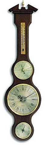 TFA Dostmann 45.3004 - Estación meteorológica analógica clásica en forma de Sheraton, de madera maciza, 155 x 45 x 602 mm, con barómetro, termómetro, higrómetro y reloj, caoba