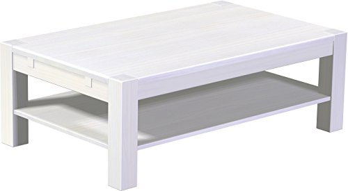 B.R.A.S.I.L.-Möbel Brasilmöbel Couchtisch Rio Kanto 130x80 cm Pinie Weiß mit Ablage Wohnzimmertisch Holz Tisch Pinie Massivholz Stubentisch Beistelltisch Echtholz Größe und Farbe wählbar