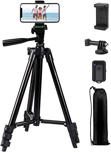 Phone Tripod,LINKCOOL 42 Aluminum Lightweight Portable Camera Tripod for Iphone/Samsung/Smartphone/Action Camera/DSLR Camera with Phone Holder & Wireless Bluetooth Control Remote (Black)