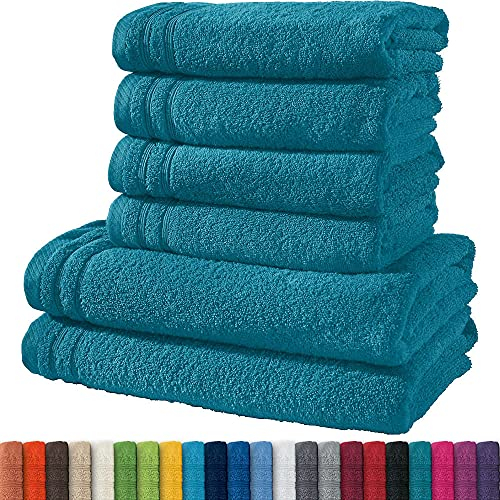 Erwin Müller Handtuchset, Frottierset Heidelberg 6-TLG. 100% Baumwolle Petrol - leichte Qualität, saugstark, schnelltrocknend, kompakt - ideal für Sport, Strand, Reisen
