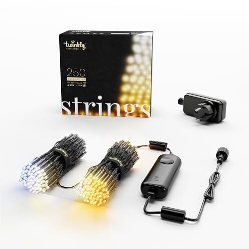 Twinkly Strings 250 LED Weiß, LED-Lichterkette für Draußen und Drinnen, LED-Lichter von Warm bis Kalt, Kompatibel mit Alexa und Google Home, IP44, App-Steuerung, Schwarzes Kabel, 20m