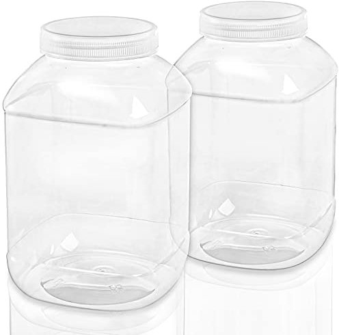 ZOOFOX 2 Pack Clear Plastic Jars, 1.5 Gallon Square Storage Containers with Screw-On Lids, Refillable Empty Jars for Kitchen & Household Storage of Dry Goods, Peanut, Candy, Airtight