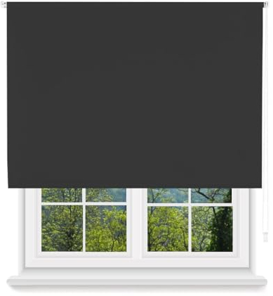 MERCURY TEXTIL- Estor Enrollable Opaco, Blackout, Fácil de Instalar, Protección de Pantalla para Ventanas, Cierra el Paso de la luz (Negro, 150x180cm)
