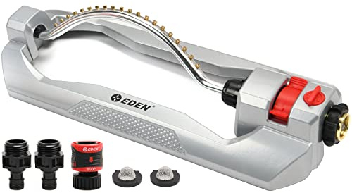 Eden 96215 Aspersor oscilante de Metal de 2 vías para césped y jardín con Juego de Inicio de conexión rápida