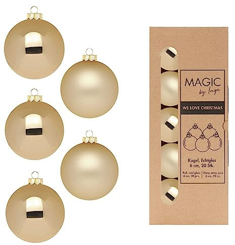 Weihnachtskugeln Glas 6cm x 20 Stück in Kartonbox Christbaumkugeln Set Gold Brokatgold