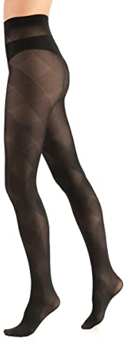 OVISSA Dam svart mönstrade tjocka tights ogenomskinlig fisknät stretchiga strumpbyxor dam matt elastisk genomskinlig strumpa diamanter sensuella glänsande strumpor 60 denier tillverkade i Italien, storlekar S-L, Mönster 2, M