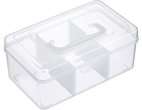 IGNPION Petite boîte de rangement transparente empilable avec grille de séparation, 3 compartiments en plastique multi-usage pour vernis à ongles, jouets, loisirs créatifs, couture, matériel de pêche
