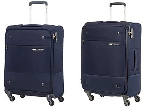 Samsonite Base Boost - Spinner S (Länge 40 cm) Handgepäck, 55 cm, 39 L, Blau (Navy Blue)+Spinner M Erweiterbar Koffer, 66 cm, 67,5/73,5 L, Blau (Navy Blue)