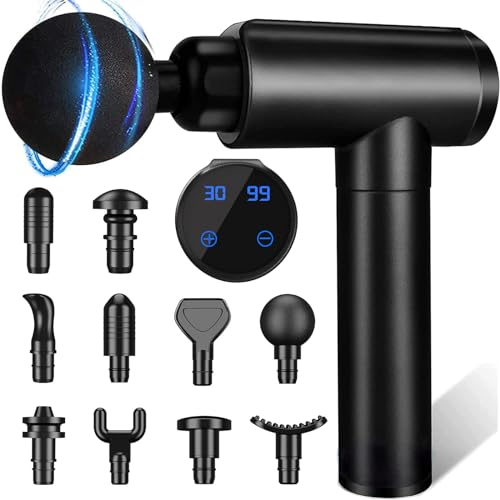 Massagepistole Massagegerät Massage Gun für Sportler, Muskel Massagegeräte mit 10 Massageköpfen und 30 Geschwindigkeiten für Nacken-Rücken, Schulter-Körper-Schmerzlinderung, LCD-Touchscreen