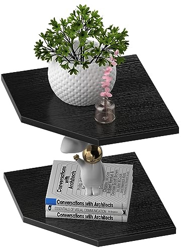 JJL Estante de Esquina para Pared 26,5 cm - Set de 2 Unidades, 29,7 cm Profundidad, Diseño en Forma de Pentágono, Ideal para Decoración y Almacenamiento en Esquinas de Pared, Negro