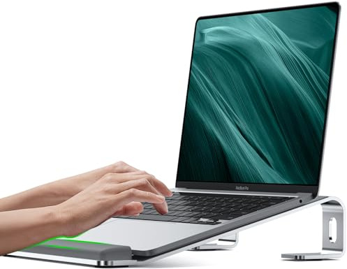 JCZT Aluminum Laptop Stand, Notebook Stand with Wrist Rest, Ergonomic Detachable Laptop Mount, Computer Stand Compatible with 10-17'' All Laptops Such as MacBook Air Pro/HP/Dell/Lenovo, Silver