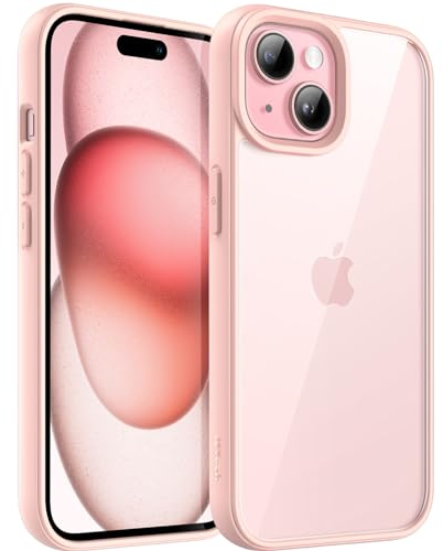 JETech Cover per iPhone 15 Plus 6,7 Pollici, Antiurto Cellulare Paraurti Custodia, Solida Colore Opaco TPU Telaio, Anti-Graffio Retro Trasparente (Rosa)