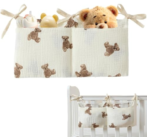 Borsa Appendere per Lettino,Organizer per Cameretta dei Bambini,Tasche Portaoggetti Letto mit Motivo orso,Portaoggetti Tasca da Appendere per Letto Usato per Riporre Vestiti Pannolini Giocattoli