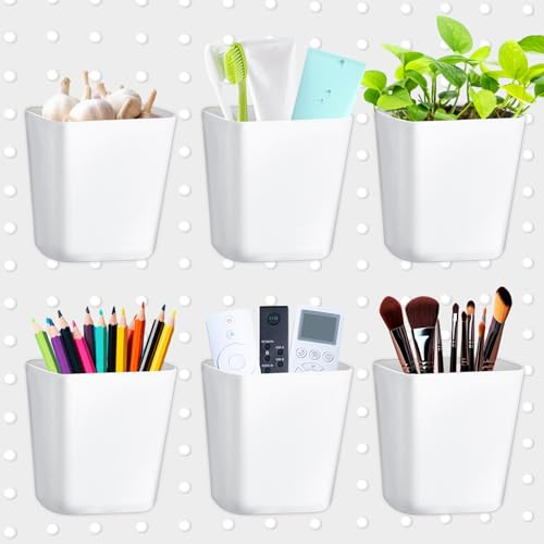 Rierousy 6 Pièces Gobelets pour en Panneau Perforé à Fiches Avec Crochets, Boîte de Rangement Carrée en Accessoires de Pegboard Convient à la Maison et au Bureau