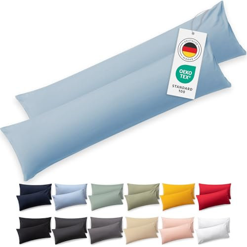 Blumtal Seitenschläferkissen Bezug 40 x 145 (2er Set Kissenbezüge) - Blau - 100% Baumwolle, Oeko-Tex Zertifiziert, Kissenbezug für Seitenschläferkissen, Kissenhülle mit Reißverschluss