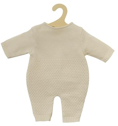 Heless 1480 - Puppenkleidung aus 100 Prozent Bio-Baumwolle, Strickstrampler in Ecru für Puppen und Kuscheltiere der Größe 28-35 cm
