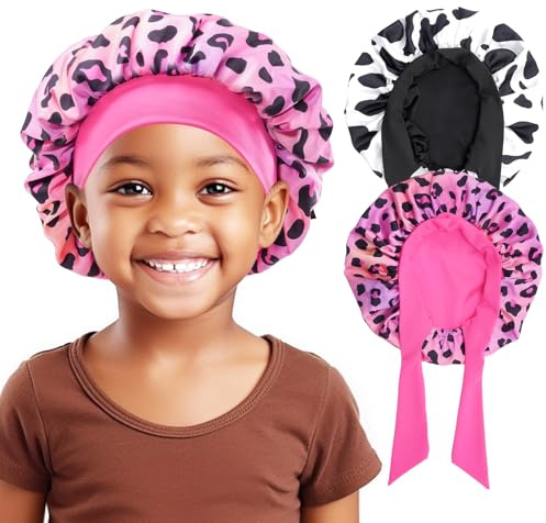 Lolalet 2 Piezas Gorros de Noche de Satén para Niños y Niñas – Doble Capa, Suaves y Transpirables, Banda Elástica Ajustable, Protección para el Cuidado del Cabello, Lavables y Reutilizables