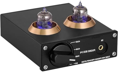 HYYKEJI Mini Hi-Fi Phono-förstärkare, vakuumrör Phono förförstärkare med omkopplare mellan 3 lägen 39, 42 eller 45 DB, kompatibla olika ljudenheter, utbytbara rör, för hemunderhållningsplatser