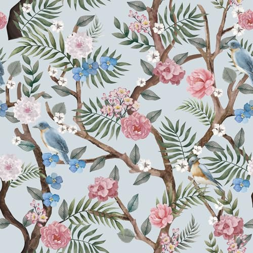CHDITB Blue Floral Leaf Wallpaper Flower Girls Bedroom Wallpaper(44x300cm)