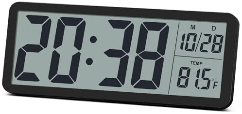 QINYUNE Digital LCD Wall Clock Battery Operated - Easy to Set, 8.5 Inch LCD Screen with Time/Date/Temperature Display,Simple Digital Desk Clock with 12/24H for Bedroom Living Room Office Décor