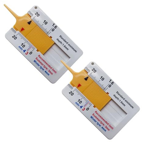 Confezione da 2 misuratori di profondità del battistrada per pneumatici, 0-20 mm, portatile, con portachiavi, accurato controllo del battistrada per pneumatici di auto, moto e camion (standard UK)