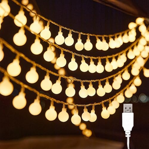 ENLACE Guirnalda de luces LED con forma de globo terráqueo, alimentada por USB, 10 metros, 80 ledes de luz blanca cálida, luz continua
