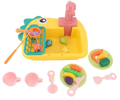 Acouto Évier de Jeu avec Eau Courante, Lave-Vaisselle électrique Dinosaure, Jouet d'évier 2 en 1, Jouet d'évier de Cuisine pour Enfants, Un Jeu pour Inspirer la Pêche au Lave-Vaisselle, créativité